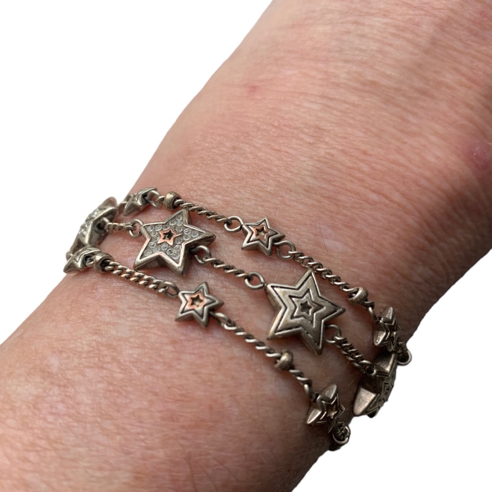 BRIGHTON Star Rocks Silver Plated Triple Strand Star Chain Woman’s Bracelet
